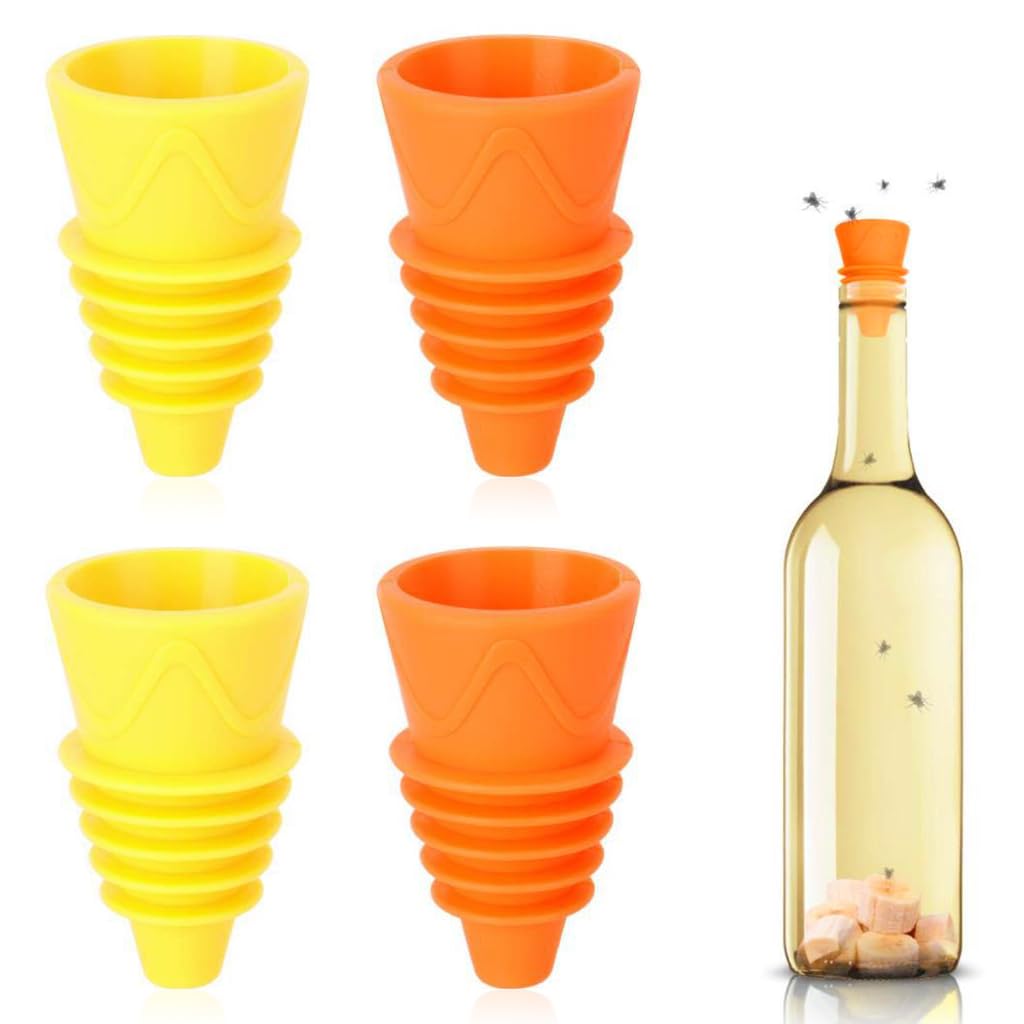 HASTHIP 4Pcs Fly Trap Kit for Indoor, Kitchen, Bottle Stopper Design Fruit Fly Trap for Insects, Whiteflies, Aphids, Leaf Minor, Thriphs, Reusable Eco Fly Trap (without Bottle) HASTHIP 4Pcs Fly Trap Kit for Indoor, Kitchen, Bottle Stopper Design Fruit Fly Trap for Insects, Whiteflies, Aphids, Leaf Minor, Thriphs, Reusable Eco Fly Trap (without Bottle)
